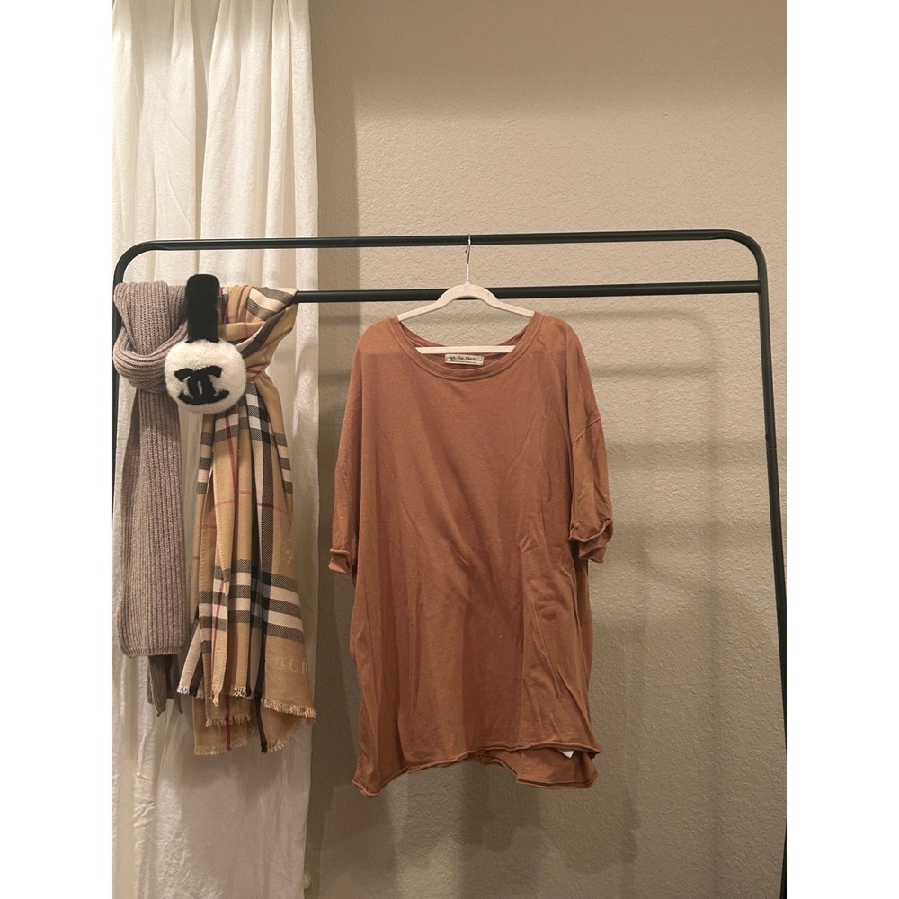 We The Free Free People Oversized Terracotta Slub Knit Tee Raw Hem Small